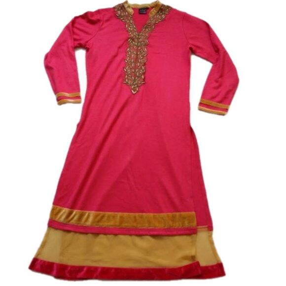 Dresses & Skirts - FFU Tunic Knit Dress Velvet Beading Kurta Formal South Asian India Embroidered